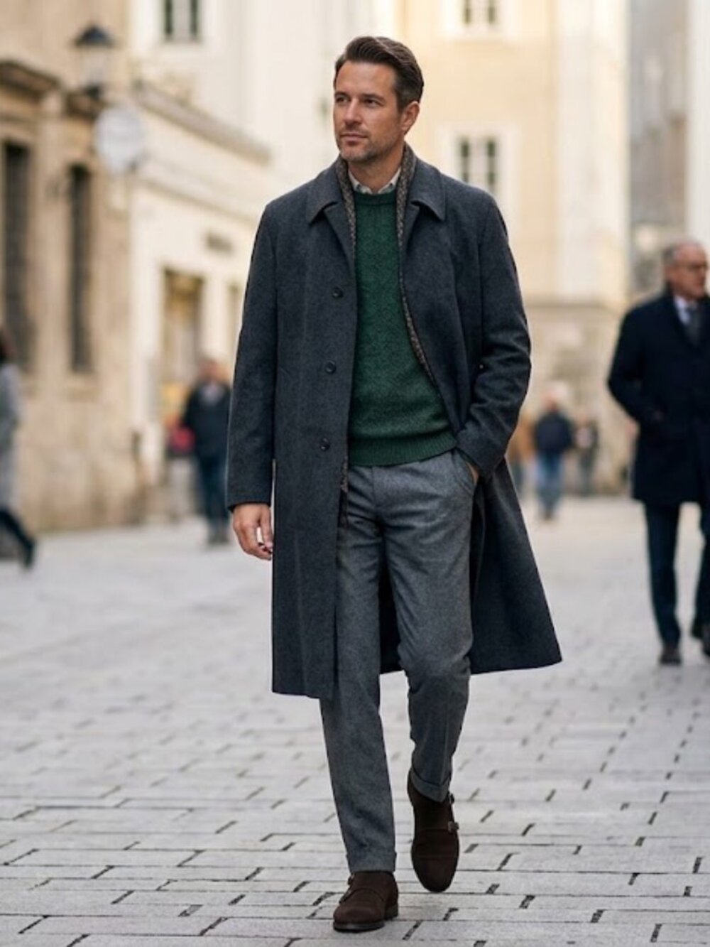 Lodenfrey Hubertus Virgin Wool Long Coat Overcoat Charcoal Grey EU 52 US 42 L